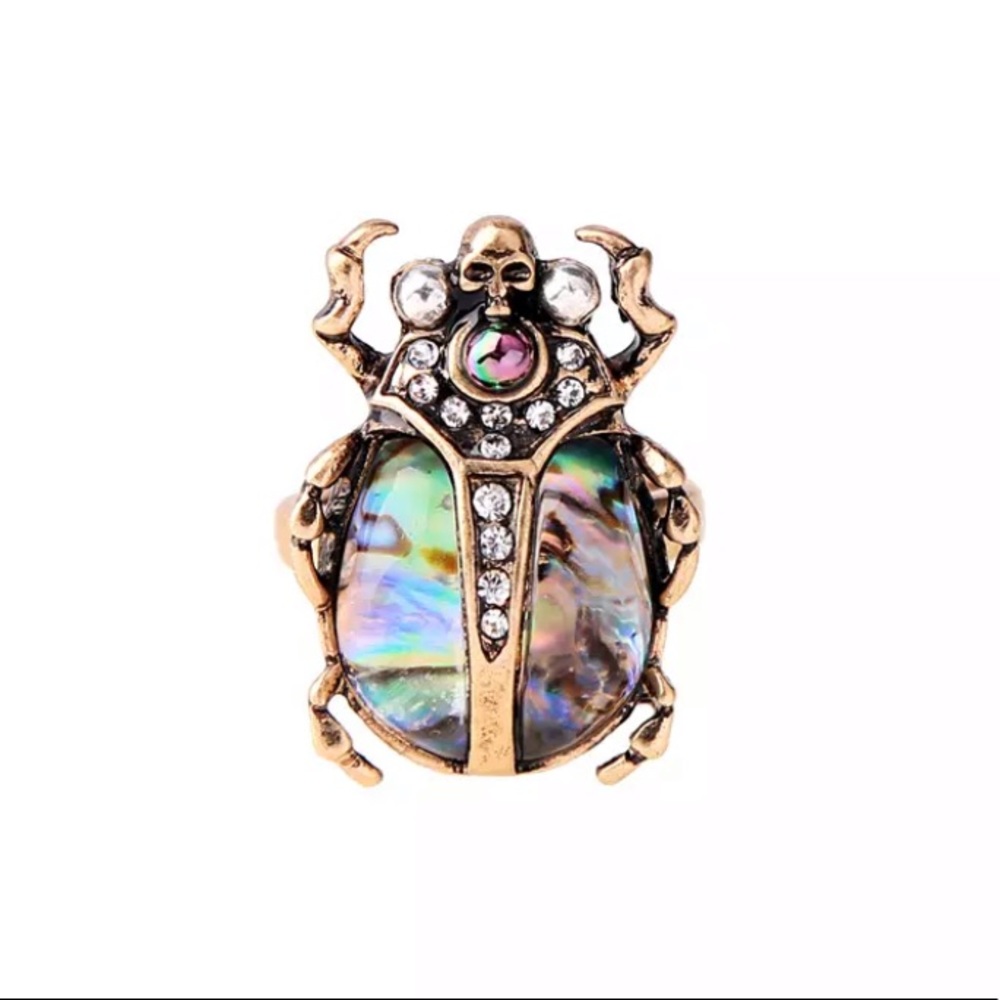 Scarab Ring Gold Egyptian Abalone 7.25 7 Skull - Picture 2 of 7